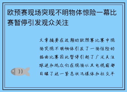 欧预赛现场突现不明物体惊险一幕比赛暂停引发观众关注